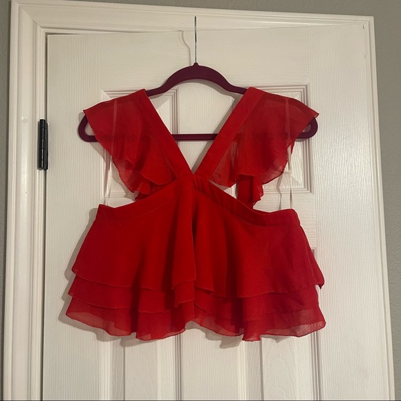 The Jetset Diaries Sintra Red crop ruffle top - Picture 4 of 9